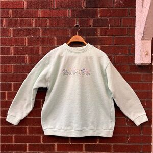 Grandma core Mint Green Floral embroidered crewneck Sweatshirt